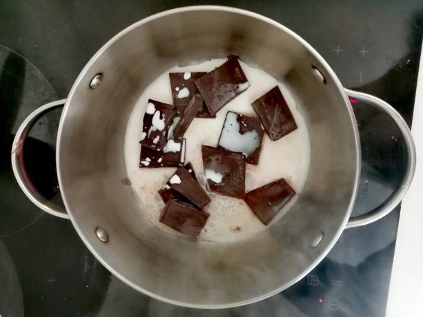 chocolate bar to melt the plate with the addition of milk.