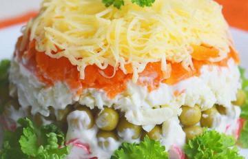Salad "The Princess and the Pea" with crab sticks