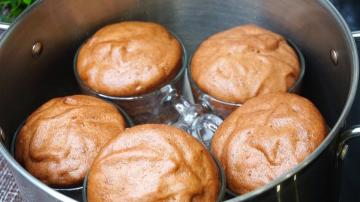 Muffins in a pan on a conventional stove