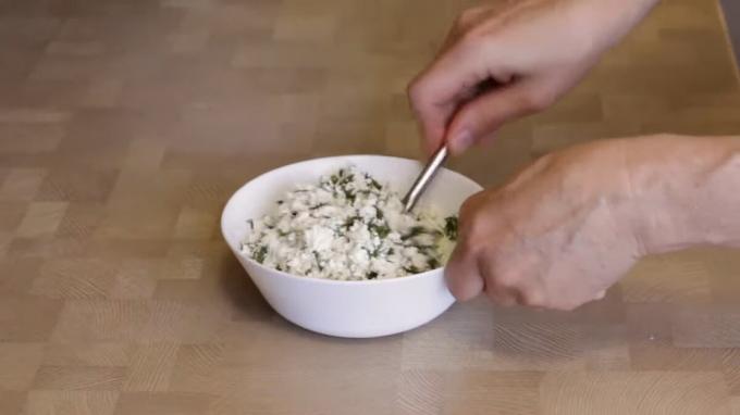Cottage cheese, feta cheese and chopped dill.