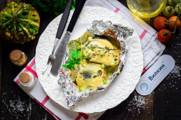 Pink salmon baked in the oven in foil