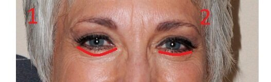 Under 1 - semicircle under 2 - a slight curve. Look younger than it looks when it is bending the lashes form.