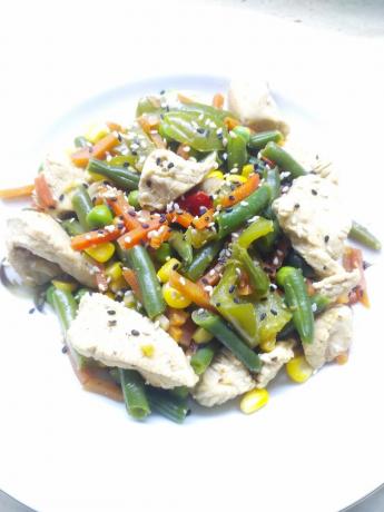 Turkey with vegetables in an Asian style
