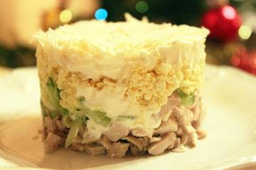 Salad "Gentle" with chicken and nuts on New Year's Eve 2019