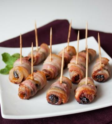 Snack: prunes with nuts wrapped in bacon