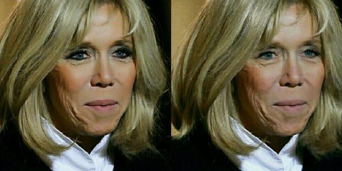 Brigitte Macron with and without makeup