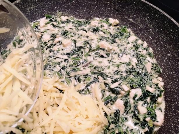 Add a piece of grated cheese in a frying pan