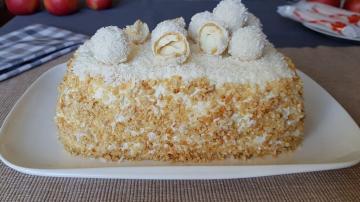 Cake Raffaello. Very tasty and tender cake with curd cream