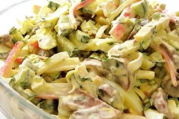 Salad "Alenka" with crab sticks and mushrooms. Incredibly delicious!