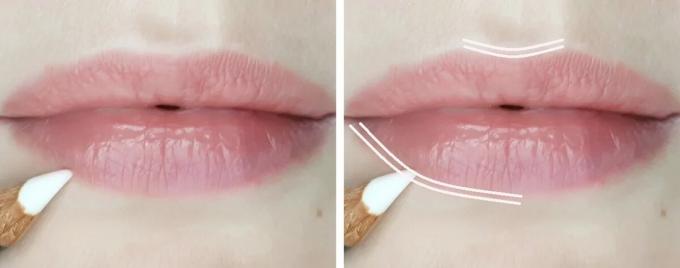 Photos from SmiKorina for Yandex Zen. Do not forget to enter 1-2 mm beyond the contour of the lips (shown on the photo approximate distance, where the pencil drawing is permissible). Pencil only slightly align "paint over" field, the product will not be visible. 