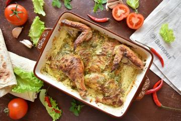 Stewed chicken in the oven in Georgian style