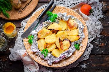 Potatoes baked in foil in the oven