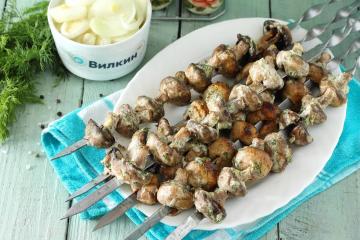 Barbecue of champignons on the grill