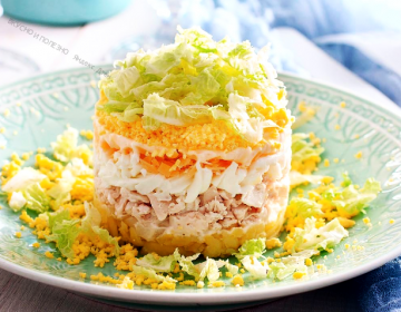 Salad "Swan fluff" with Chinese cabbage and chicken