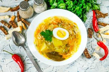 Soup with egg and noodles