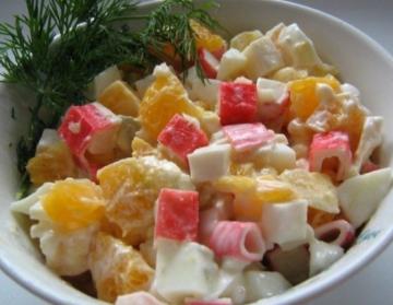 New festive salad with crab sticks. This is my favorite!