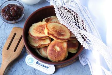 Lush pancakes on hot kefir