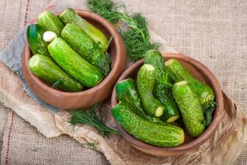 Salted cucumbers on mineral water