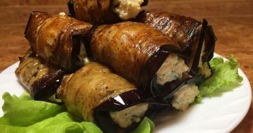 Eggplant rolls with cheese and garlic. Recipe favorite snacks