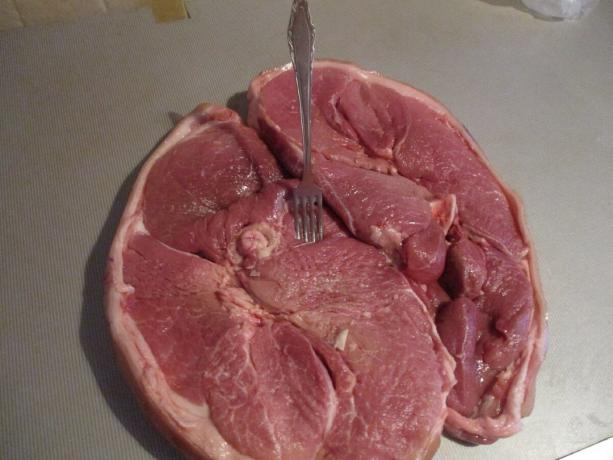 Meat on a fork easily prick